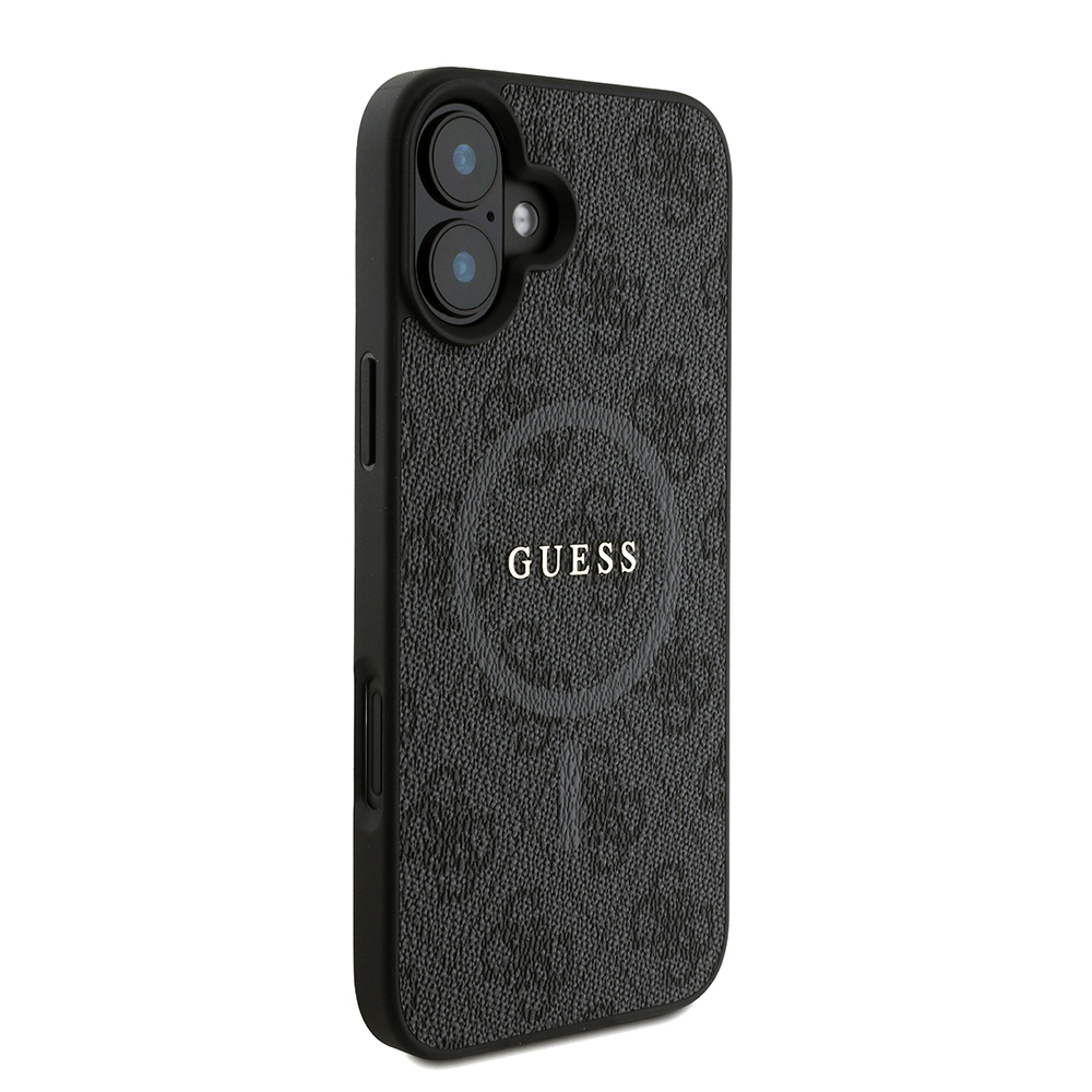 Apple iPhone 16 Plus Case Guess Original Licensed M-safe Charging Feature PU Leather Wrist Strap Rope Cover Text Logo - 21