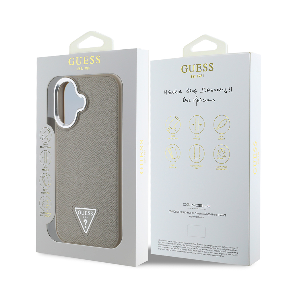 Apple iPhone 16 Plus Case Guess Original Licensed Magsafe Charging Feature Grained Triangle Cover - 17