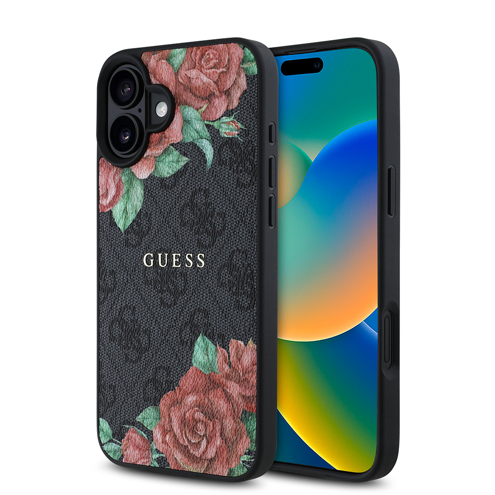 Apple iPhone 16 Plus Case Guess Original Licensed Magsafe Charging Feature Rose Printed 4G Patterned Text Logo Cover - 2