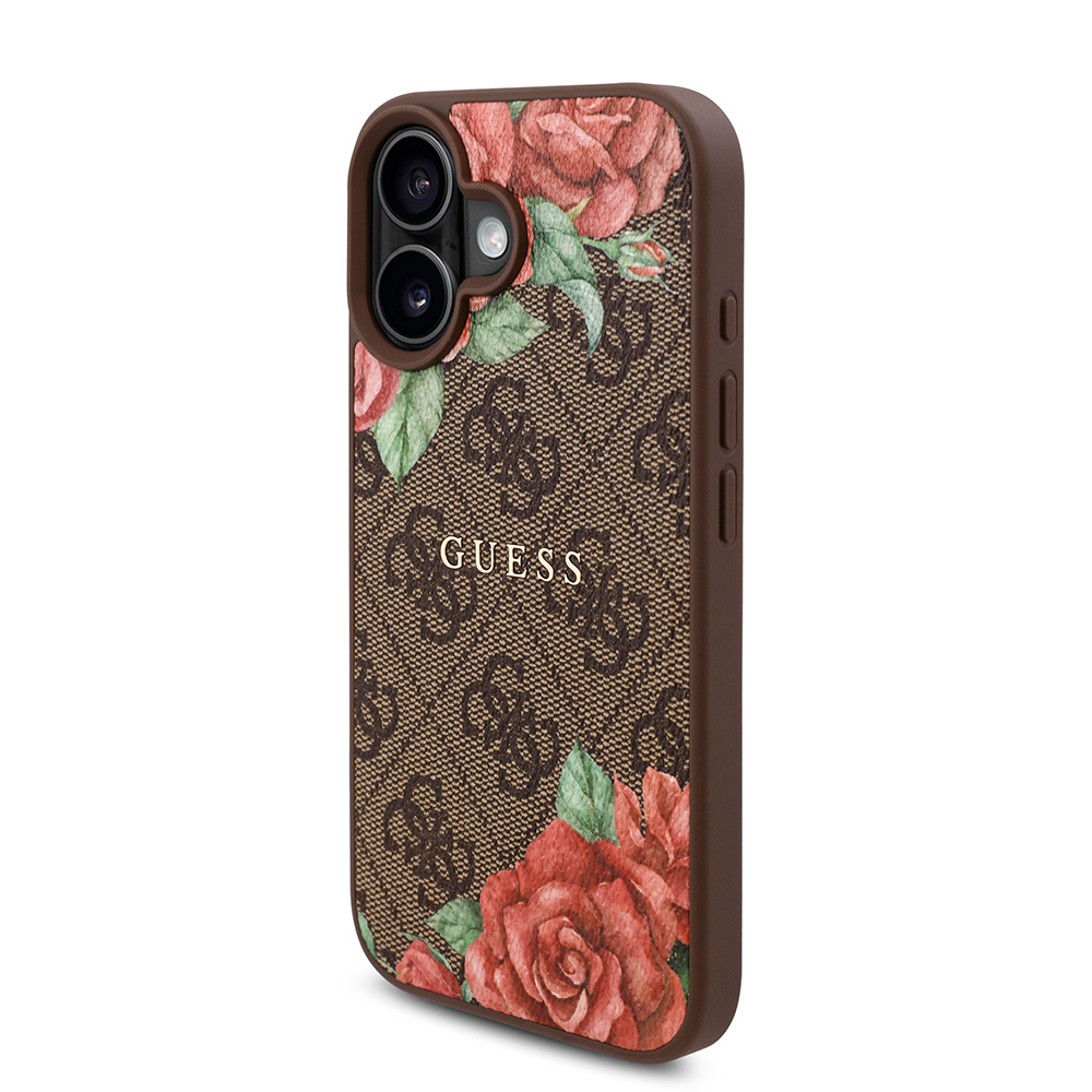 Apple iPhone 16 Plus Case Guess Original Licensed Magsafe Charging Feature Rose Printed 4G Patterned Text Logo Cover - 11