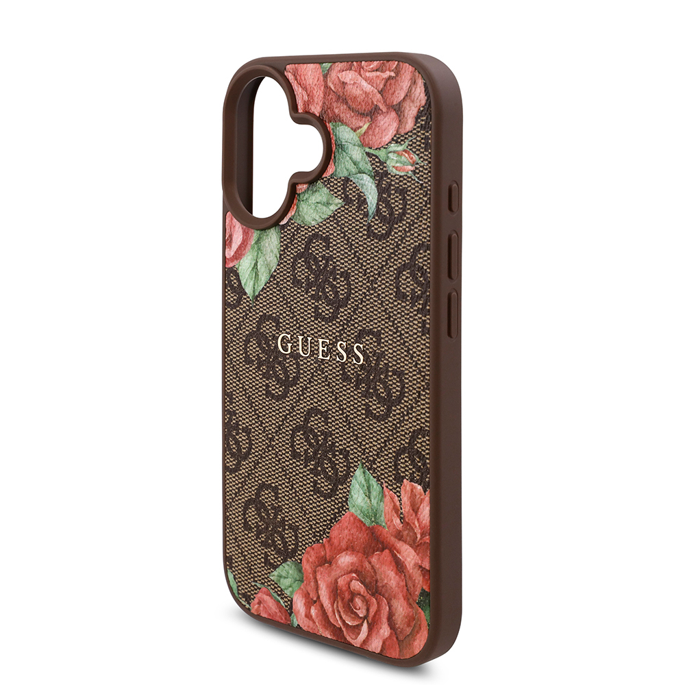 Apple iPhone 16 Plus Case Guess Original Licensed Magsafe Charging Feature Rose Printed 4G Patterned Text Logo Cover - 15