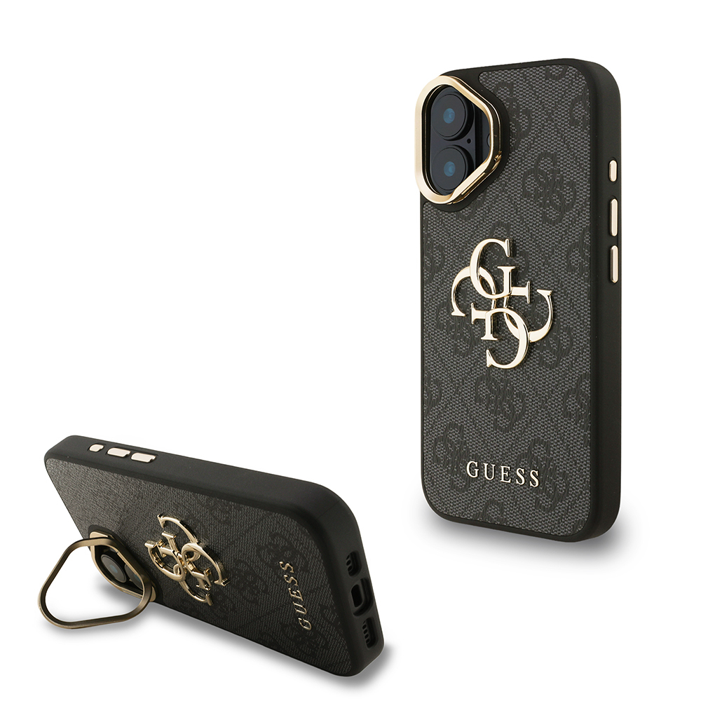 Apple iPhone 16 Plus Case Guess Original Licensed PU Leather 4G Patterned Metal Big 4G and Text Logo Camera Stand Cover - 1