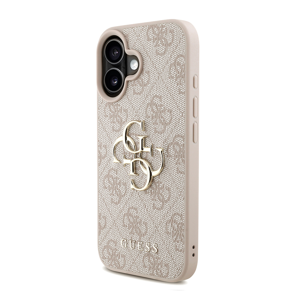 Apple iPhone 16 Plus Case Guess Original Licensed PU Leather Wrist Strap Rope Metal Large 4G and Text Logo Cover - 6