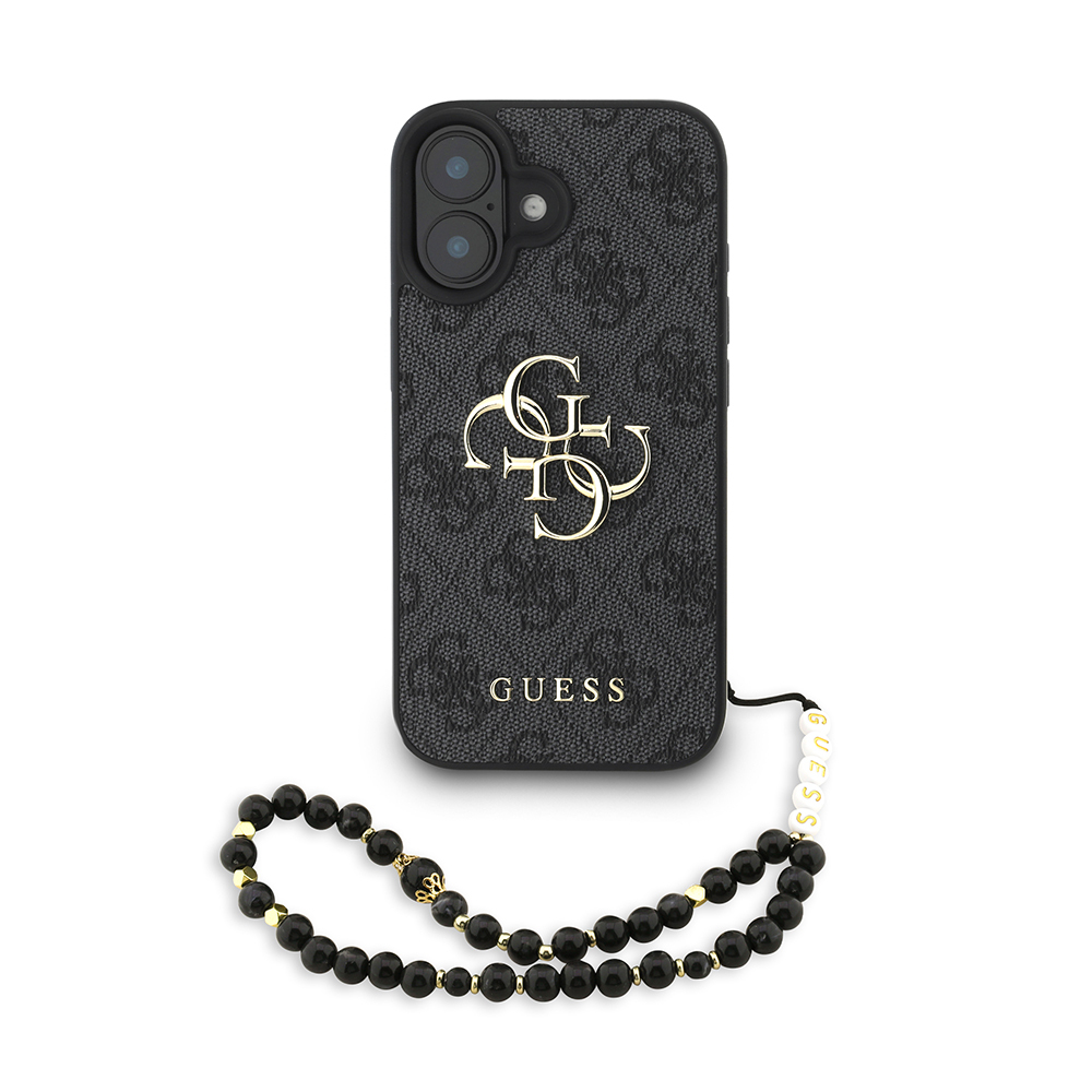 Apple iPhone 16 Plus Case Guess Original Licensed PU Leather Wrist Strap Rope Metal Large 4G and Text Logo Cover - 3
