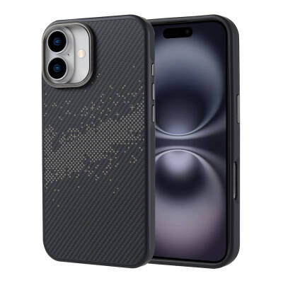 Apple iPhone 16 Plus Case Magsafe Charging Featured Carbon Fiber Design Zore Vave Cover Grey