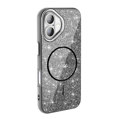 Apple iPhone 16 Plus Case Magsafe charging shining silvery Zore Okso Cover Black