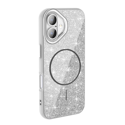 Apple iPhone 16 Plus Case Magsafe charging shining silvery Zore Okso Cover White