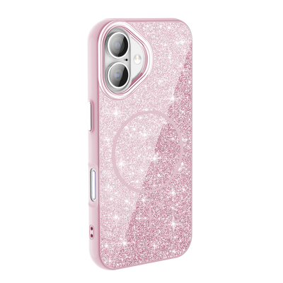 Apple iPhone 16 Plus Case Magsafe charging shining silvery Zore Okso Cover Pink