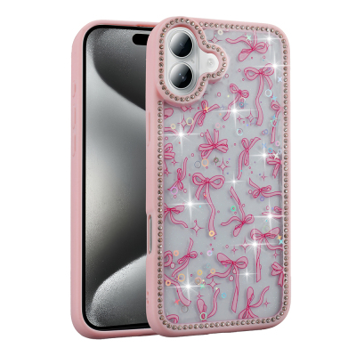 Apple iPhone 16 Plus Case Stone and Glitter Design Zore Azra Cover Pink