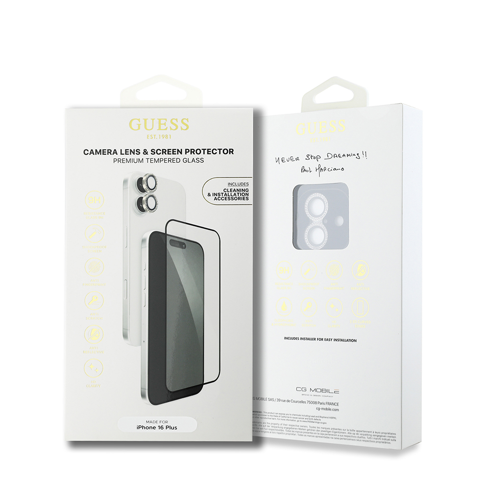 Apple iPhone 16 Plus Guess Original Licensed Rhinestone Screen Protector + Lens Protector 2in1 Accessory Set - 11