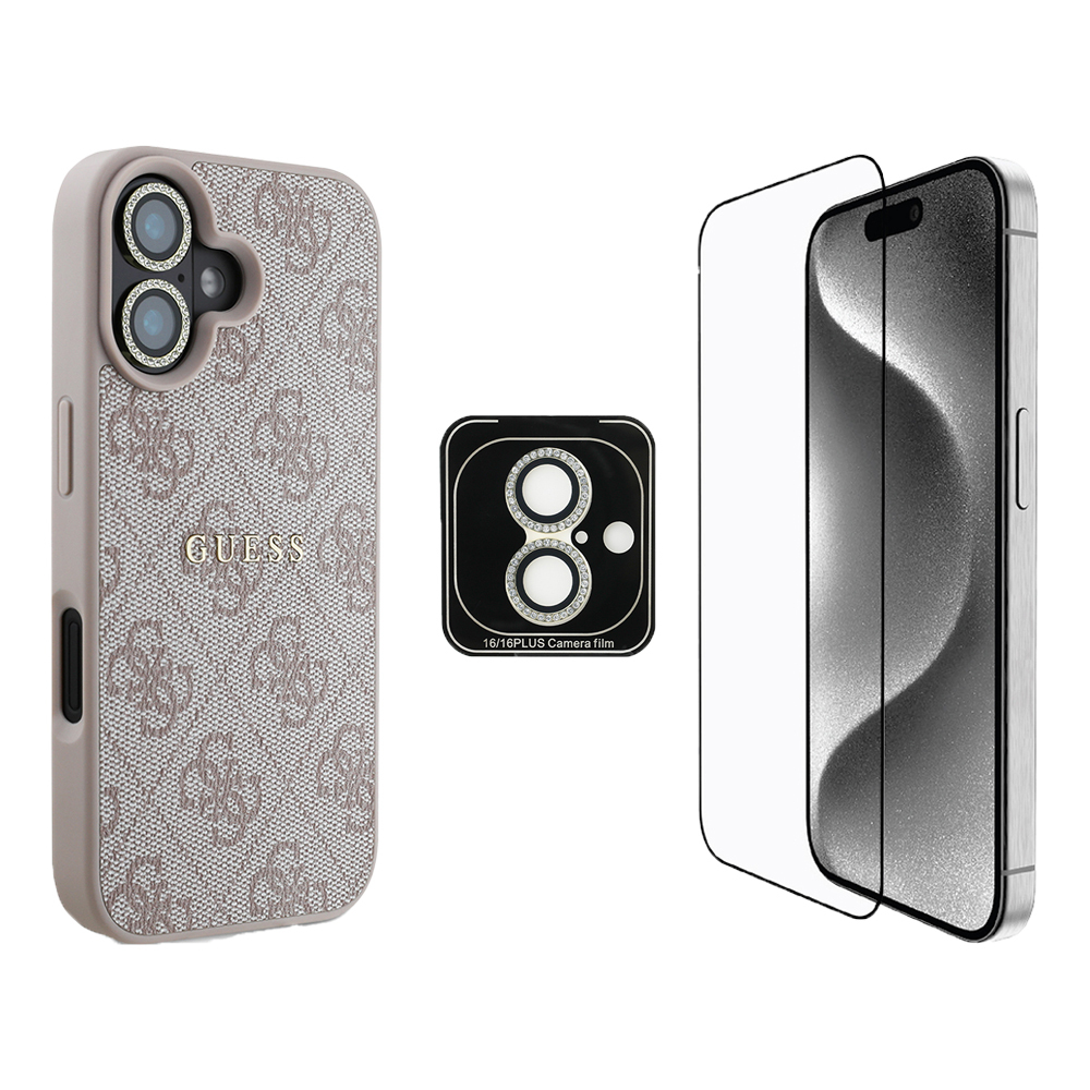 Apple iPhone 16 Plus Guess Orjinal Lisanslı Kılıf + Ekran Koruyucu + Lens Koruyucu 3in1 Aksesuar Seti - 3