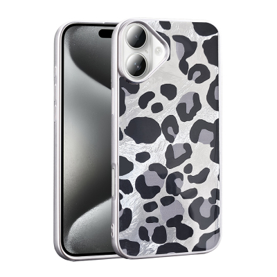 Apple iPhone 16 Plus Kılıf Desenli Zore Mep Kapak Gri Leopar