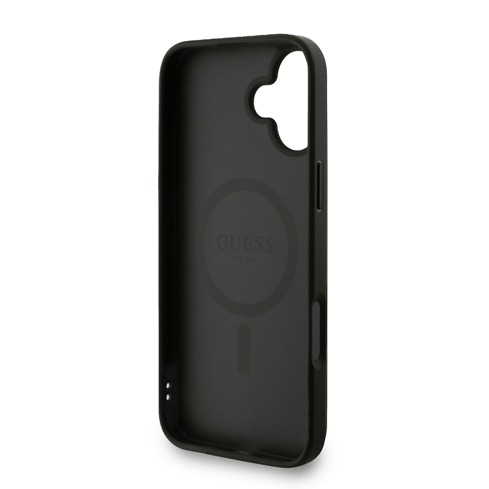 Apple iPhone 16 Plus Kılıf Guess Orjinal Lisanslı M-safe Şarj Özellikli PU Deri Bilek Askı İpli Yazı Logolu Kapak - 24