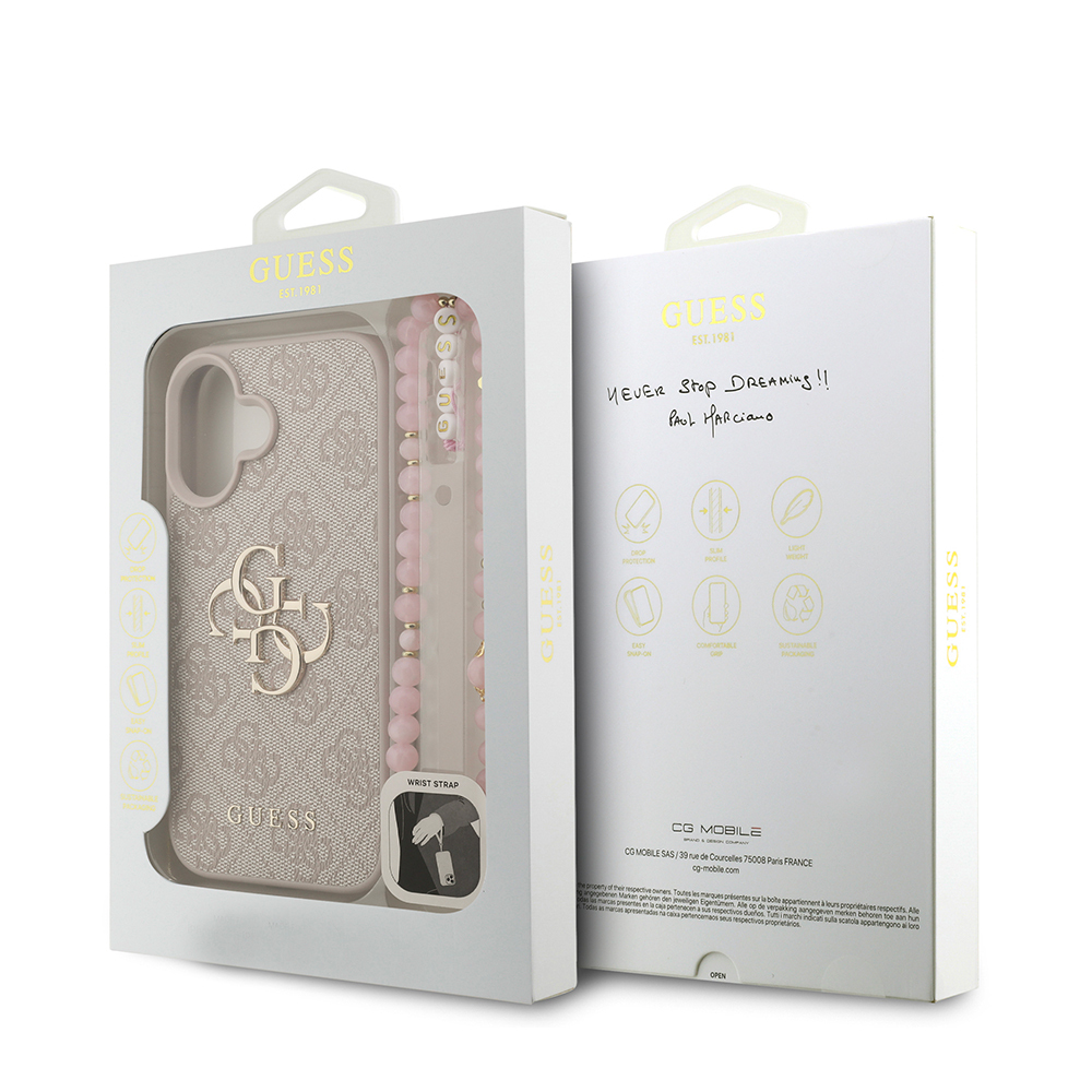 Apple iPhone 16 Plus Kılıf Guess Orjinal Lisanslı PU Deri Bilek Askı İpli Metal Büyük 4G ve Yazı Logolu Kapak - 11