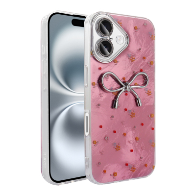 Apple iPhone 16 Plus Kılıf Kamera Korumalı Figürlü Zore Ponti Silikon Kapak Açık Pembe