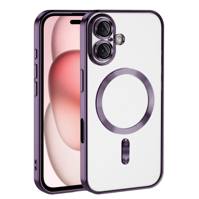 Apple iPhone 16 Plus Kılıf Kamera Korumalı M-safe Wireless Şarj Özellikli Zore Demre Kapak Derin Mor