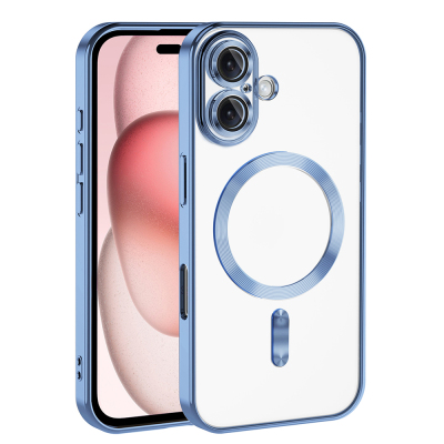 Apple iPhone 16 Plus Kılıf Kamera Korumalı M-safe Wireless Şarj Özellikli Zore Demre Kapak Sierra Mavi
