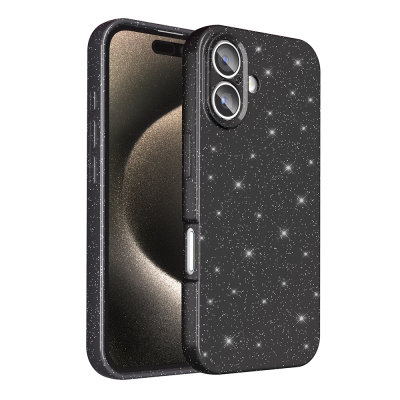 Apple iPhone 16 Plus Kılıf Kamera Korumalı Simli Lüks Zore Koton Kapak Siyah
