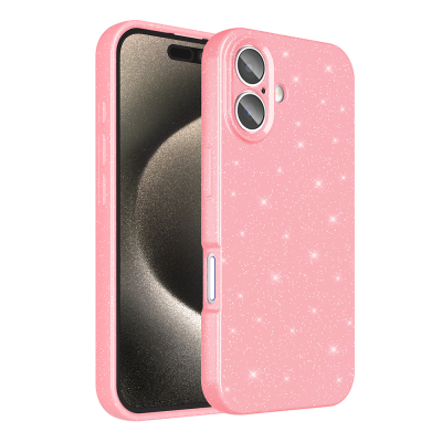 Apple iPhone 16 Plus Kılıf Kamera Korumalı Simli Lüks Zore Koton Kapak Açık Pembe