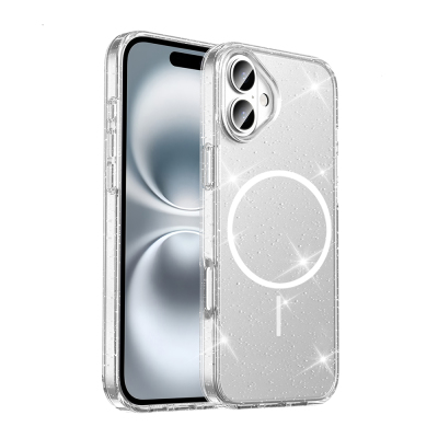 ​Apple iPhone 16 Plus Kılıf M-safe Şarj Özellikli Parlayan Simli Saydam Renkli Zore Maris Kapak Şeffaf