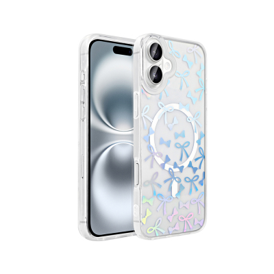 Apple iPhone 16 Plus Kılıf M-Safe Şarj Özellikli Şeffaf Zore Folk Sert Kapak Fiyonk
