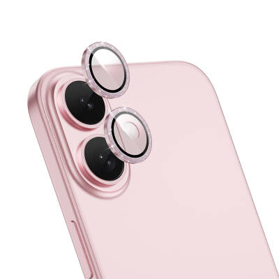 Apple iPhone 16 Plus Wiwu LG-006 Diamond Lens Guard Camera Lens Protector with Easy Application Tool Pink