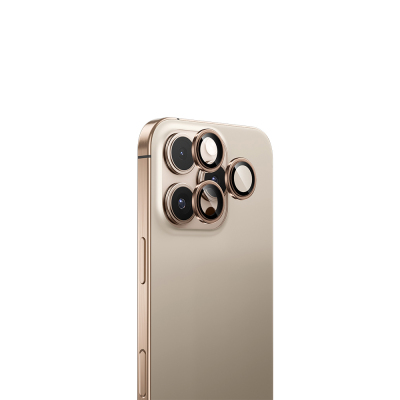 Apple iPhone 16 Pro Benks DR Safir Kamera Lens Koruyucu Titanyum-Gold