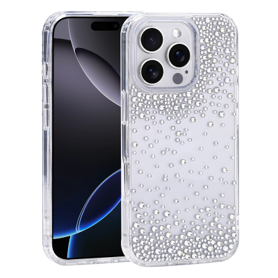Apple iPhone 16 Pro Case Airbag Design Drop Stone Embellished Transparent Zore Pera Silicone Cover Şeffaf