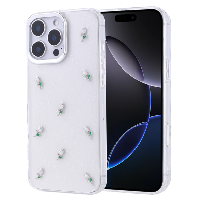 Apple iPhone 16 Pro Case Airbag Design Glitter Transparent Zore Kutup Cover Lale