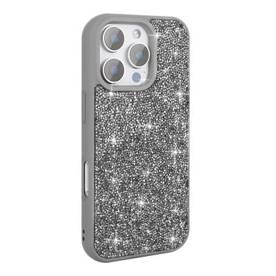 Apple iPhone 16 Pro Case Bright Stone Design Zore Diamond Cover Grey