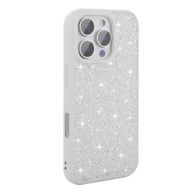 Apple iPhone 16 Pro Case Bright Stone Design Zore Diamond Cover White