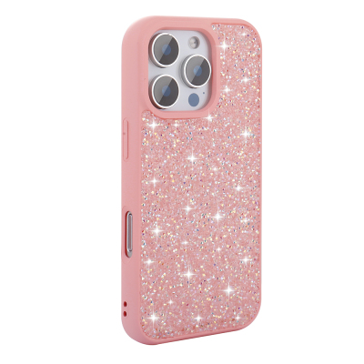 Apple iPhone 16 Pro Case Bright Stone Design Zore Diamond Cover Pink