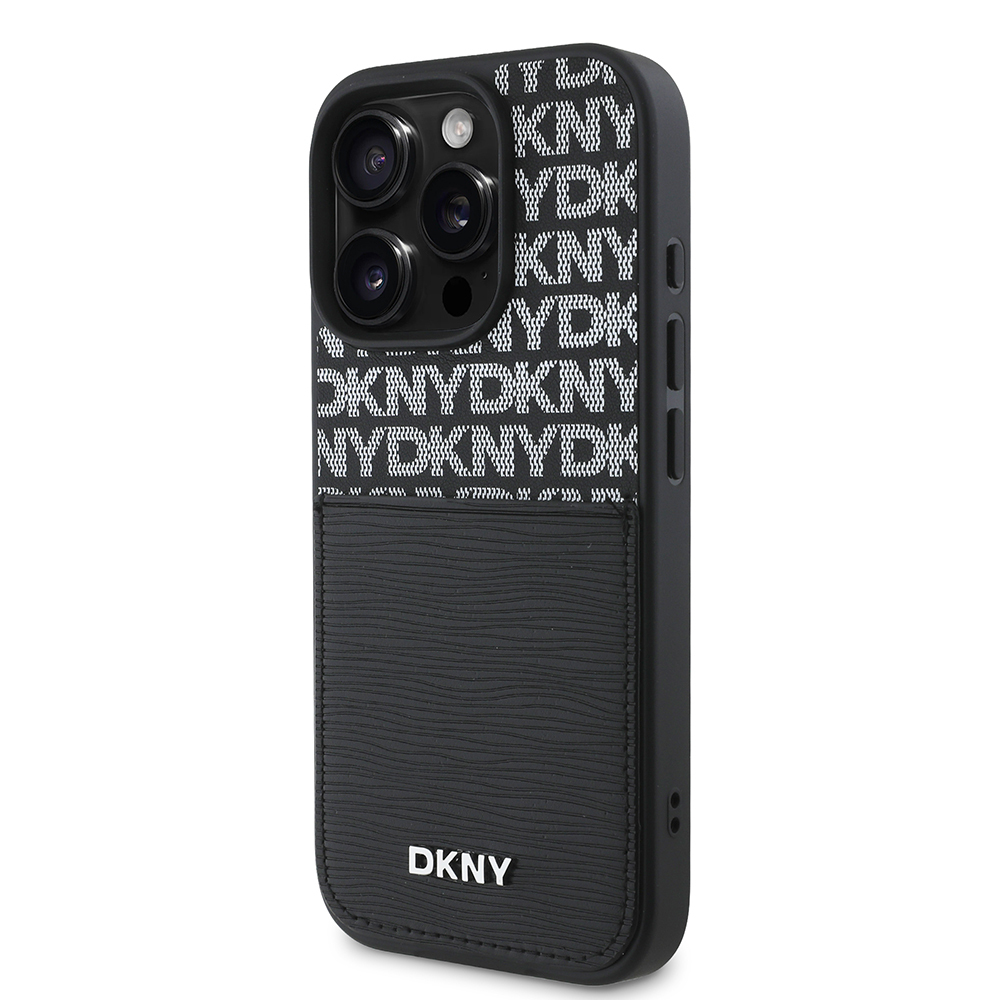 Apple iPhone 16 Pro Case DKNY Original Licensed Card Holder 3D Written Repeat Texture Pattern Cover - 3