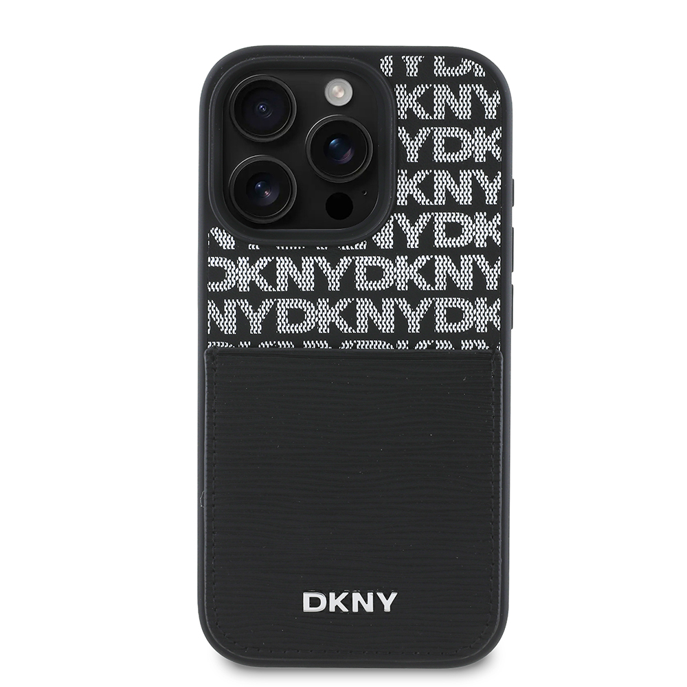 Apple iPhone 16 Pro Case DKNY Original Licensed Card Holder 3D Written Repeat Texture Pattern Cover - 4