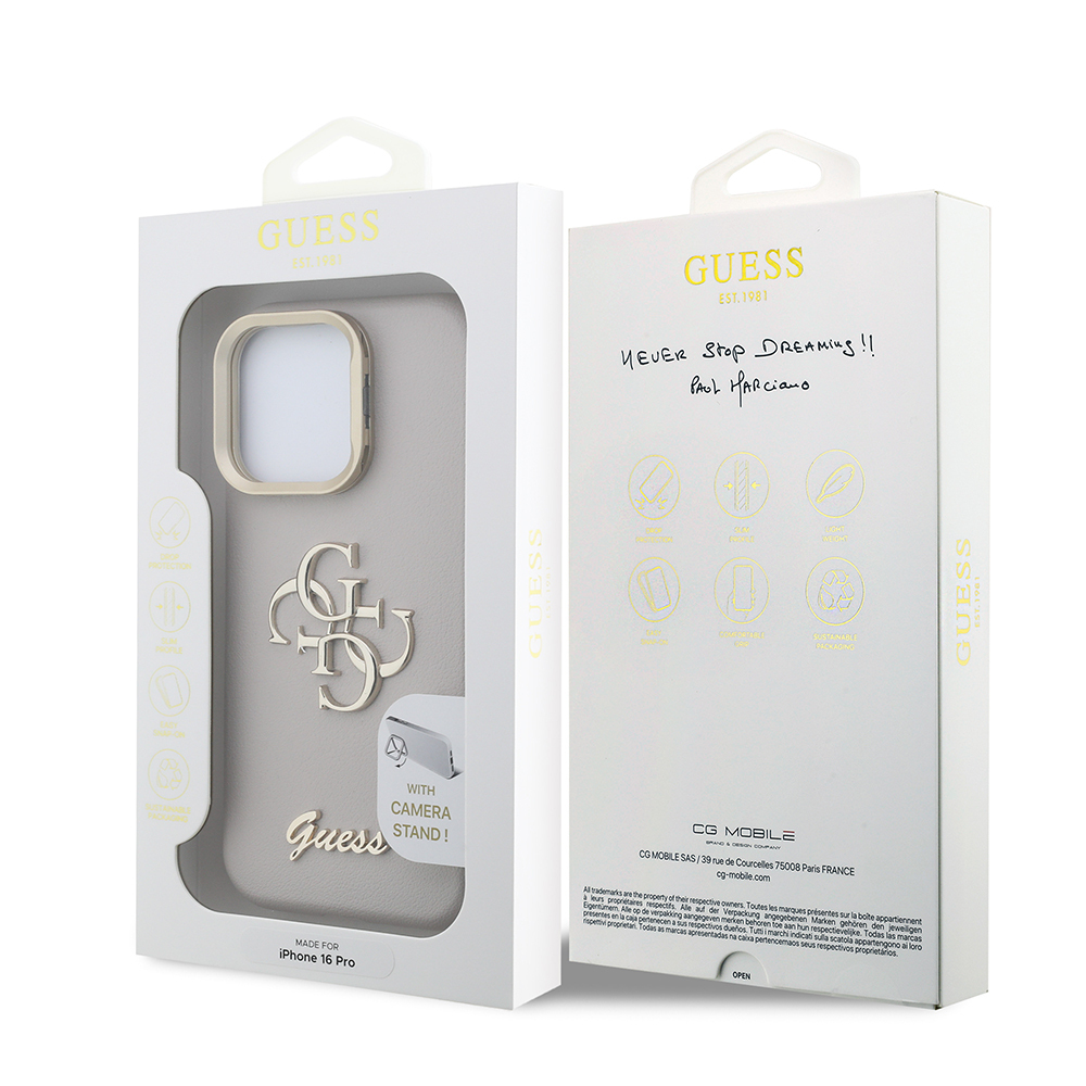 Apple iPhone 16 Pro Case Guess Original Licensed Grained Text Logo Camera Stand Cover - 33