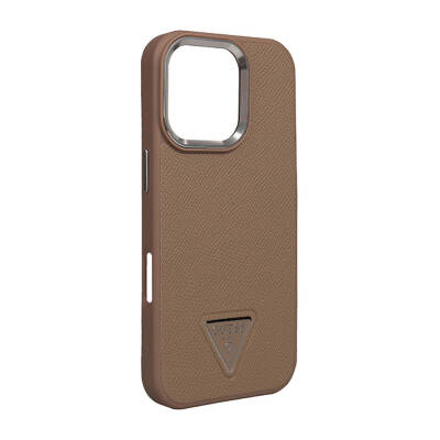 Apple iPhone 16 Pro Case Guess Original Licensed Grained Triangle Cover Brown