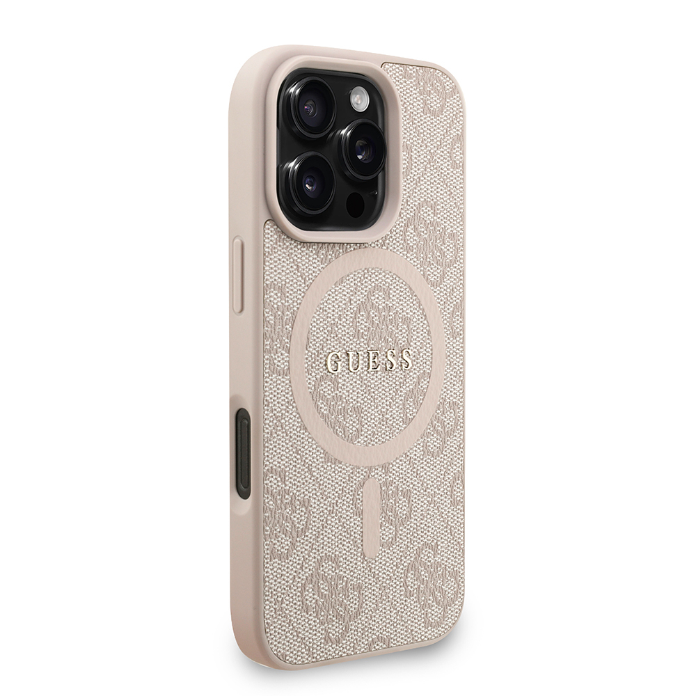 Apple iPhone 16 Pro Case Guess Original Licensed M-safe Charging Feature PU Leather Wrist Strap Rope Cover Text Logo - 5