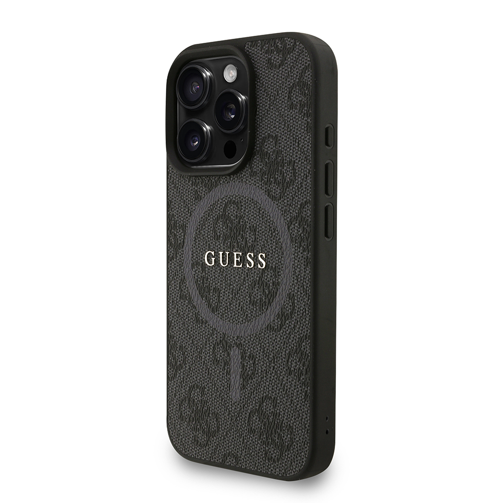 Apple iPhone 16 Pro Case Guess Original Licensed M-safe Charging Feature PU Leather Wrist Strap Rope Cover Text Logo - 20