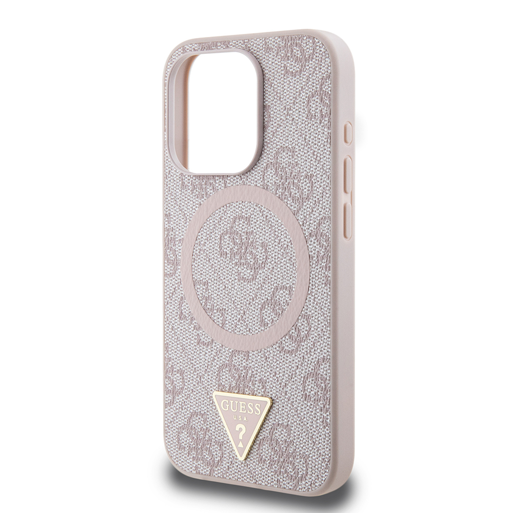 Apple iPhone 16 Pro Case Guess Original Licensed Magsafe Charging Featured PU Triangle Logo 4G Patterned Cover - 9