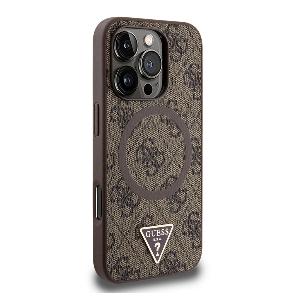 Apple iPhone 16 Pro Case Guess Original Licensed Magsafe Charging Featured PU Triangle Logo 4G Patterned Cover - 14
