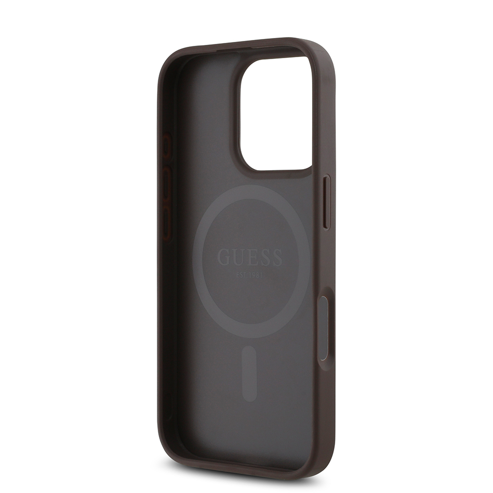 Apple iPhone 16 Pro Case Guess Original Licensed Magsafe Charging Featured PU Triangle Logo 4G Patterned Cover - 17