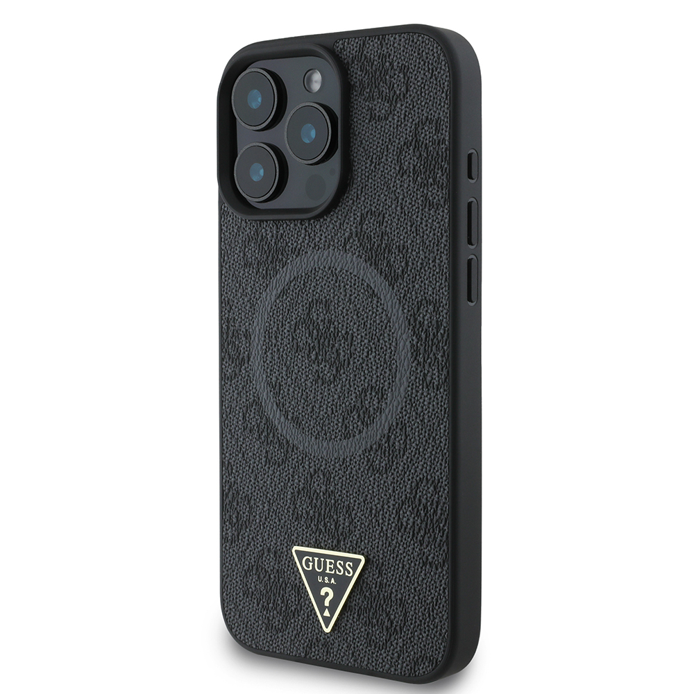 Apple iPhone 16 Pro Case Guess Original Licensed Magsafe Charging Featured PU Triangle Logo 4G Patterned Cover - 19