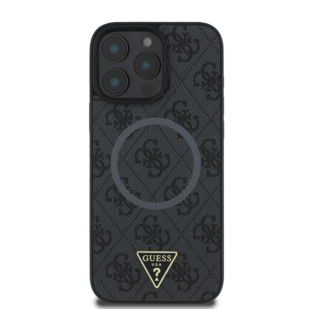 Apple iPhone 16 Pro Case Guess Original Licensed Magsafe Charging Featured PU Triangle Logo 4G Patterned Cover - 20