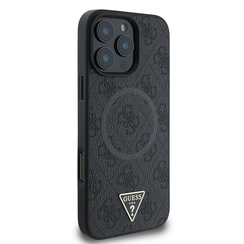 Apple iPhone 16 Pro Case Guess Original Licensed Magsafe Charging Featured PU Triangle Logo 4G Patterned Cover - 21