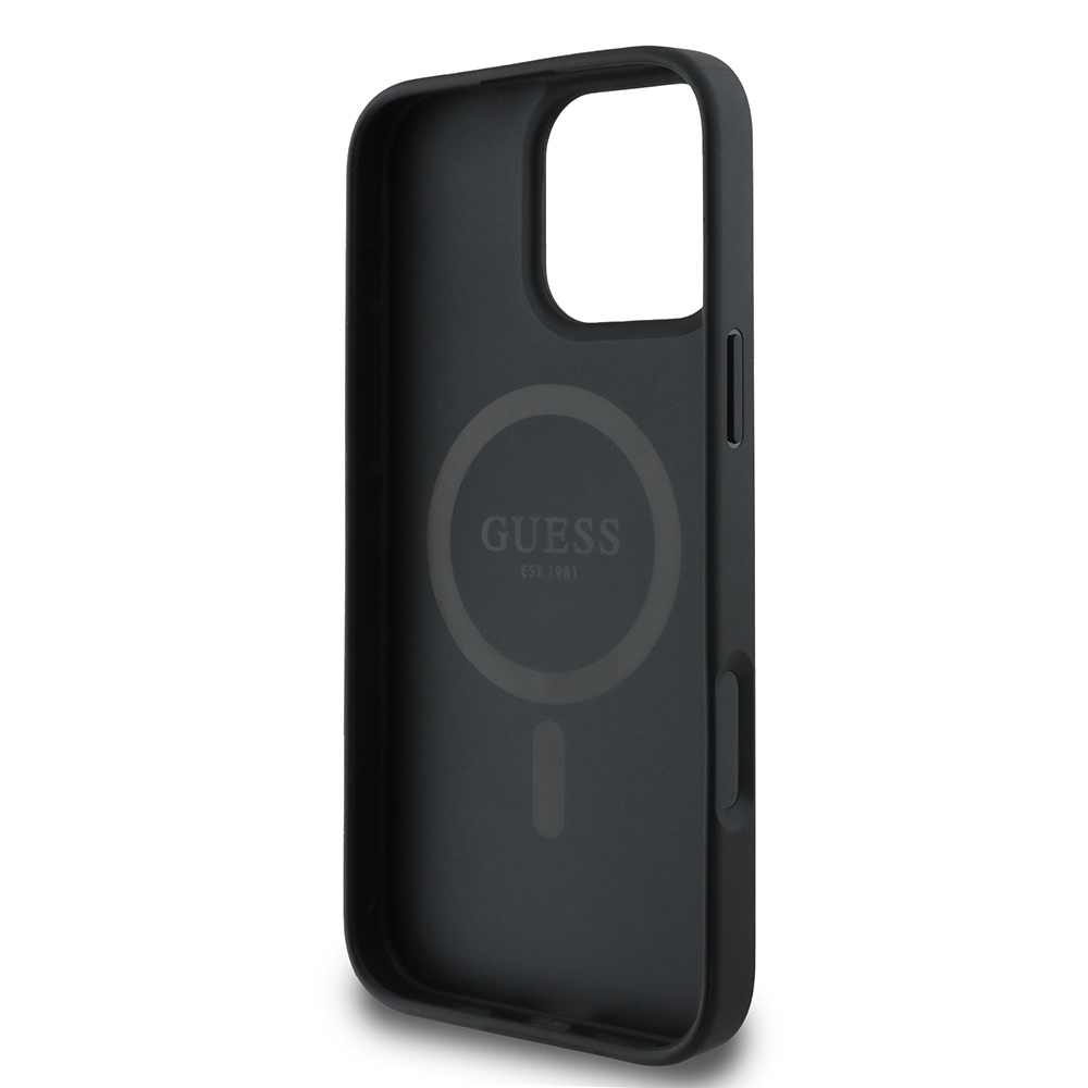 Apple iPhone 16 Pro Case Guess Original Licensed Magsafe Charging Featured PU Triangle Logo 4G Patterned Cover - 24