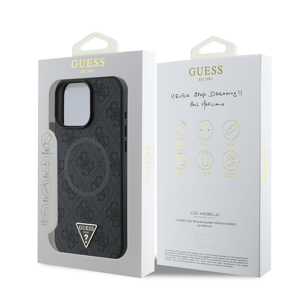 Apple iPhone 16 Pro Case Guess Original Licensed Magsafe Charging Featured PU Triangle Logo 4G Patterned Cover - 25