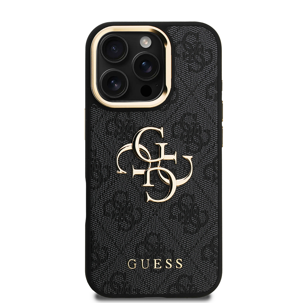 Apple iPhone 16 Pro Case Guess Original Licensed PU Leather 4G Patterned Metal Big 4G and Text Logo Camera Stand Cover - 21