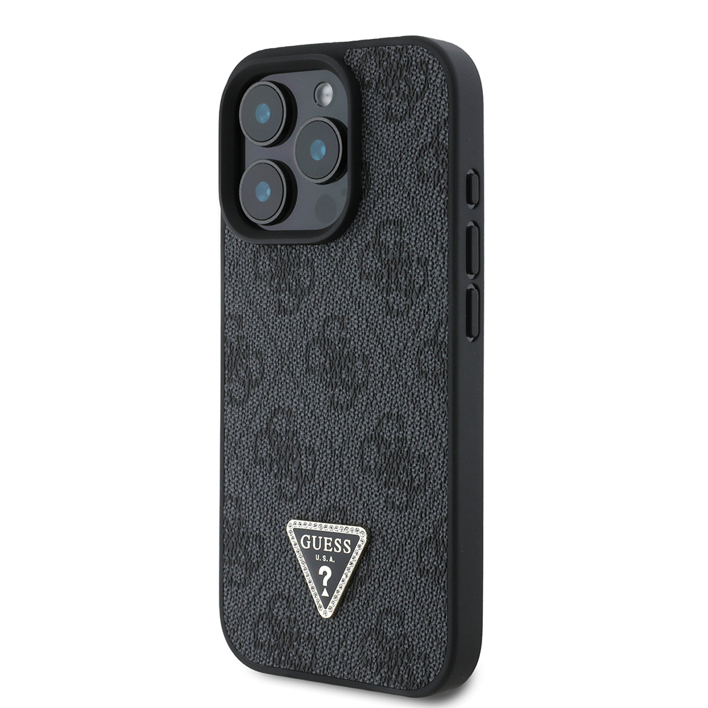 Apple iPhone 16 Pro Case Guess Original Licensed PU Leather Stone Triangle Logo 4G Patterned Strass Cover - 12