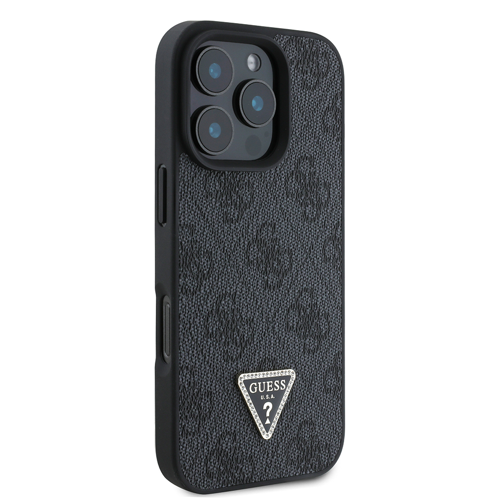 Apple iPhone 16 Pro Case Guess Original Licensed PU Leather Stone Triangle Logo 4G Patterned Strass Cover - 14