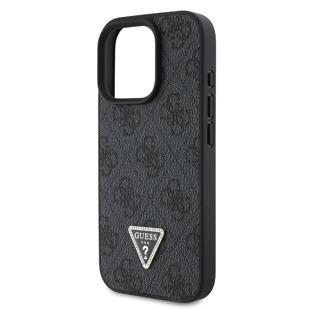 Apple iPhone 16 Pro Case Guess Original Licensed PU Leather Stone Triangle Logo 4G Patterned Strass Cover - 16